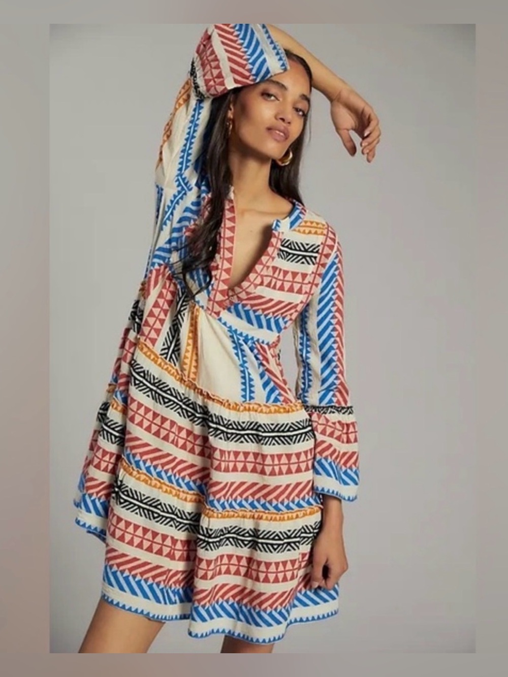 Devotion Twins Boho Cotton Geometric Print Dress Size M Greece